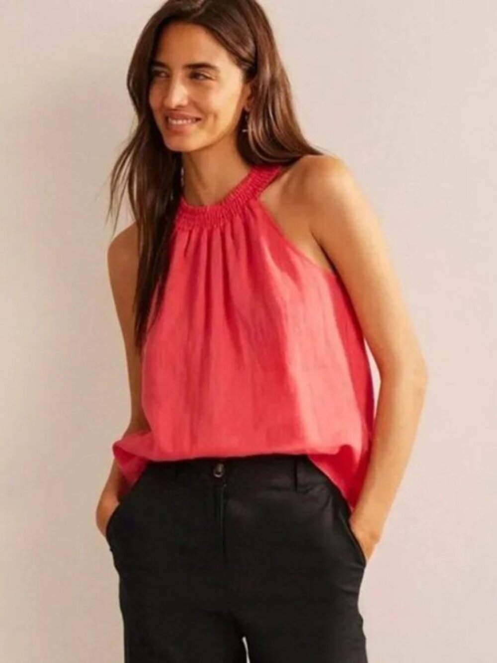 New Boden 100% Linen Halter Top Coral Sunset 16-18, 1X